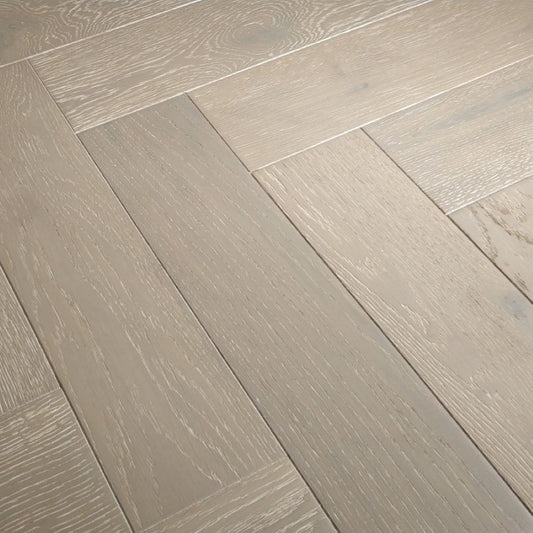Developer Herringbone Greywashed Oak Wood Floor 14 x 100 x 400 (mm) - homes-and-floors