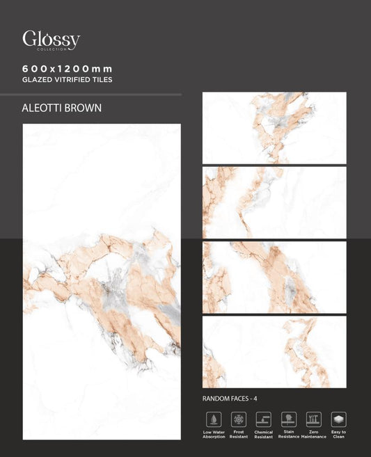 Aleotti Brown Polished Marble Effect Porcelain Wall & Floor Tile 60 x 120 (cm) - homes-and-floors