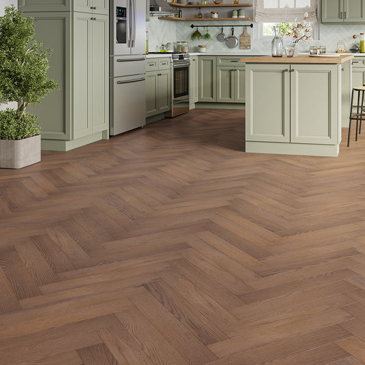 12mm Chestnut Brown Laminate Herringbone Flooring