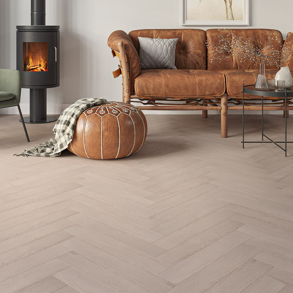 12mm Misty Grey Laminate Herringbone Flooring