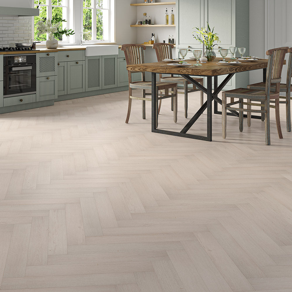12mm Silver Laminate Herringbone Flooring