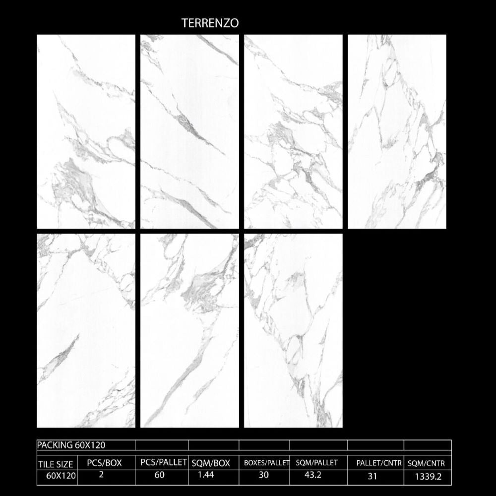 Terrenzo Marble Effect Polished Porcelain Wall & Floor Tile 60 x 120 (cm)