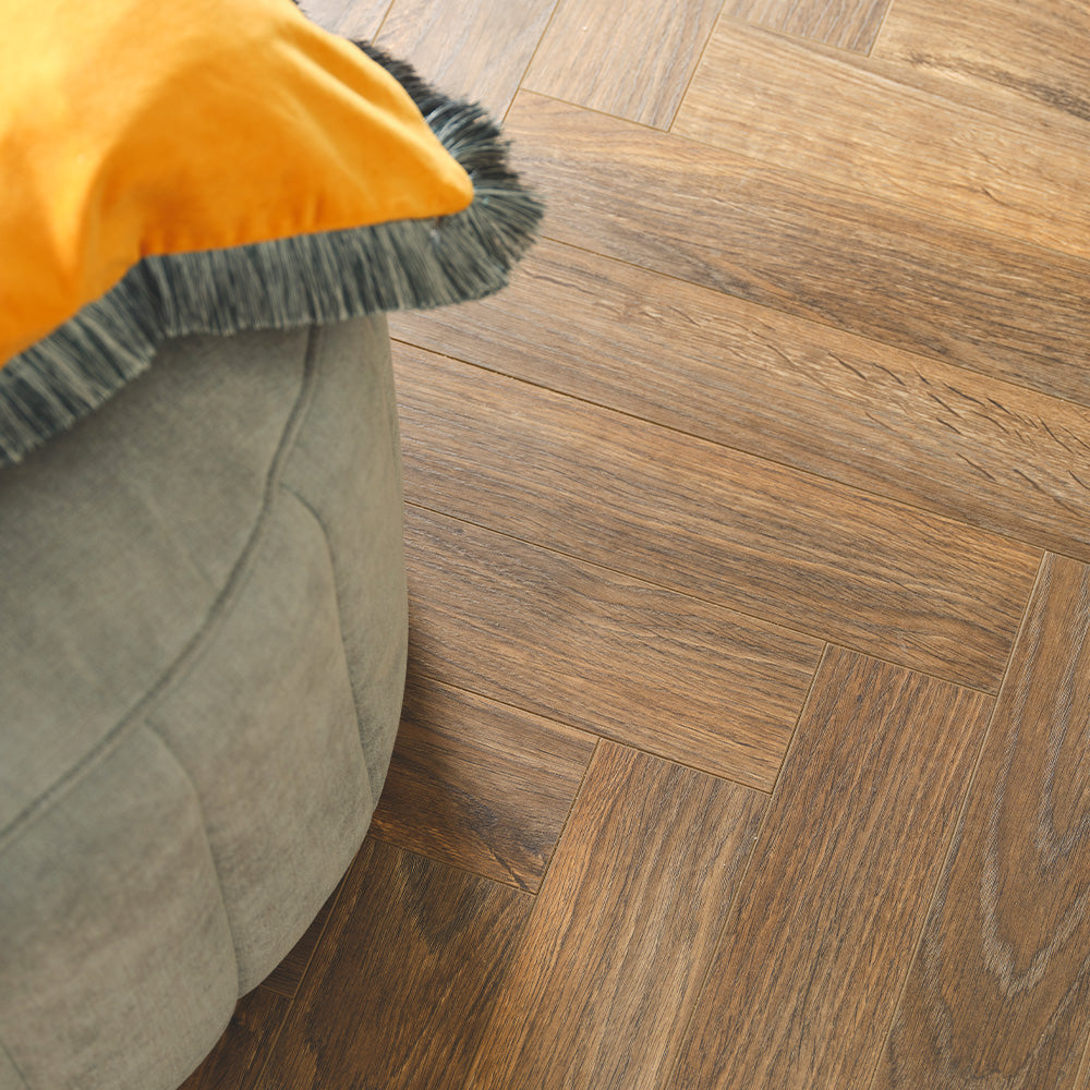 Berry Alloc Chateau 8mm Java Brown Herringbone Laminate - homes-and-floors