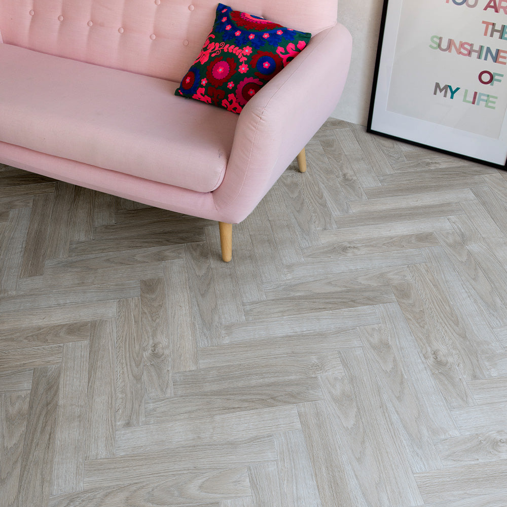 Berry Alloc Chateau 8mm Java Light Grey Herringbone Laminate