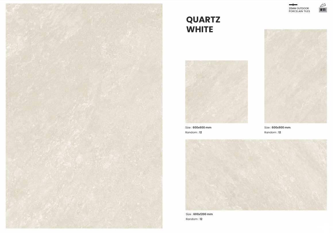20mm Porcelain Outdoor Tile Quartz White