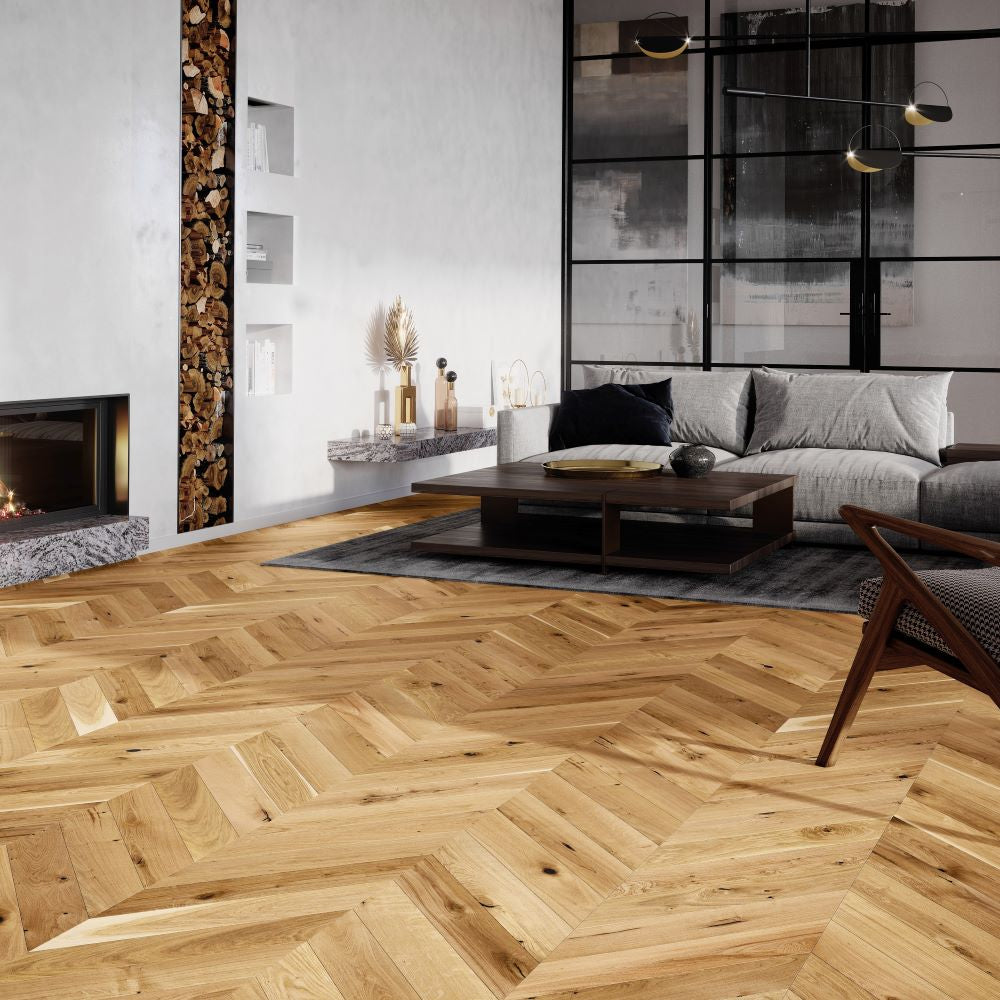 Oxford Chevron Natural Oak Wood Flooring 14 x 130 x 725 (mm)