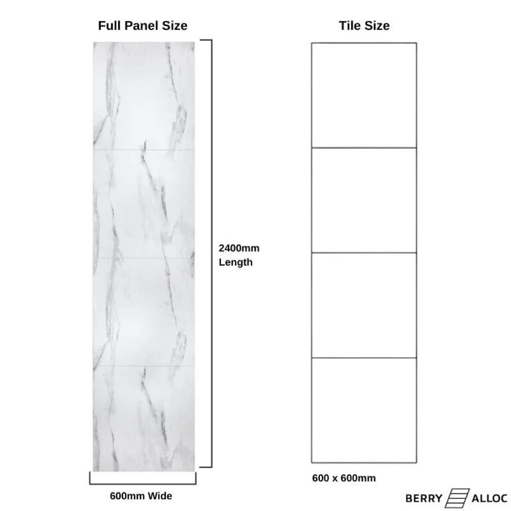 Berry Alloc Wall & Water Shower Panel White Marble