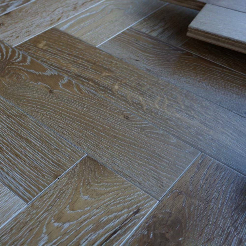 Oxford Herringbone Smoked White Oak Wood Flooring 14 x 90 x 450 (mm) - homes-and-floors