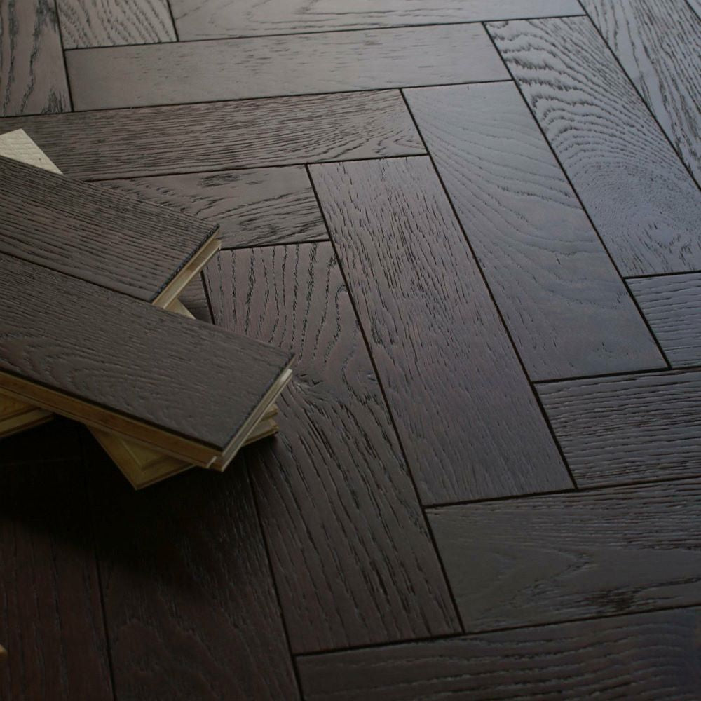 Oxford Herringbone Dark Oak Wood Flooring 18 x 80 x 300 (mm) - homes-and-floors
