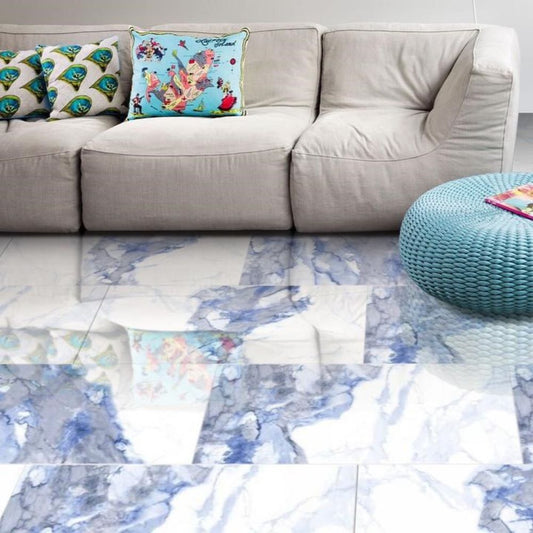 Aleotti Blue Polished Marble Effect Porcelain Wall & Floor Tile 60 x 120 (cm)