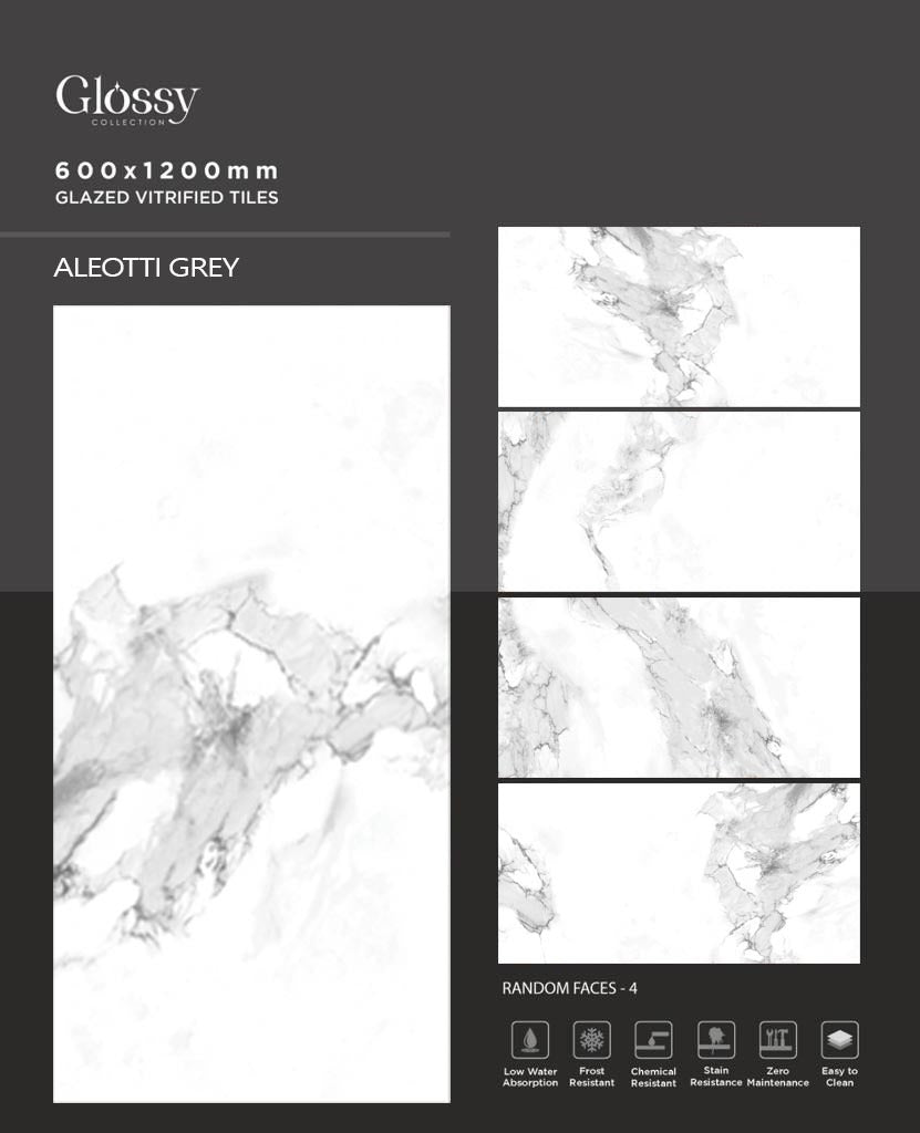 Aleotti Grey Polished Marble Effect Porcelain Wall & Floor Tile 60 x 120 (cm)