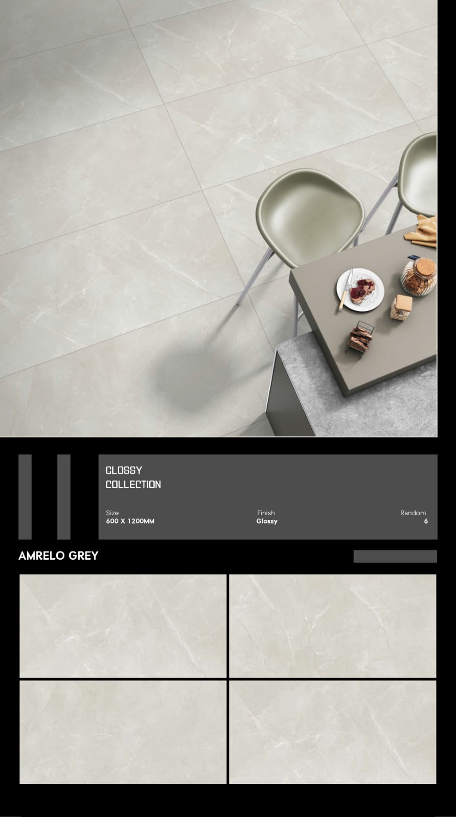 Amrelo Grey Polished Marble Effect Porcelain Wall & Floor Tile 60 x 120 (cm)