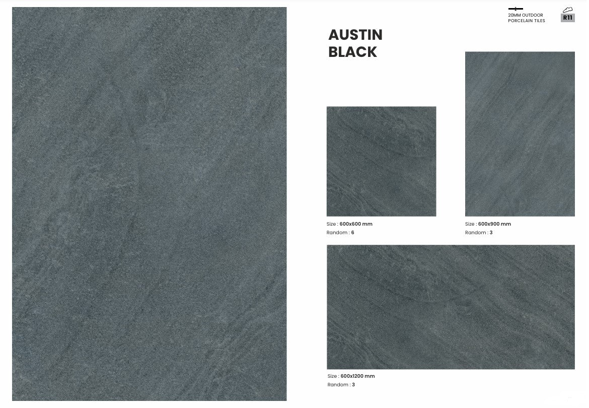 20mm Porcelain Outdoor Tile Austin Black