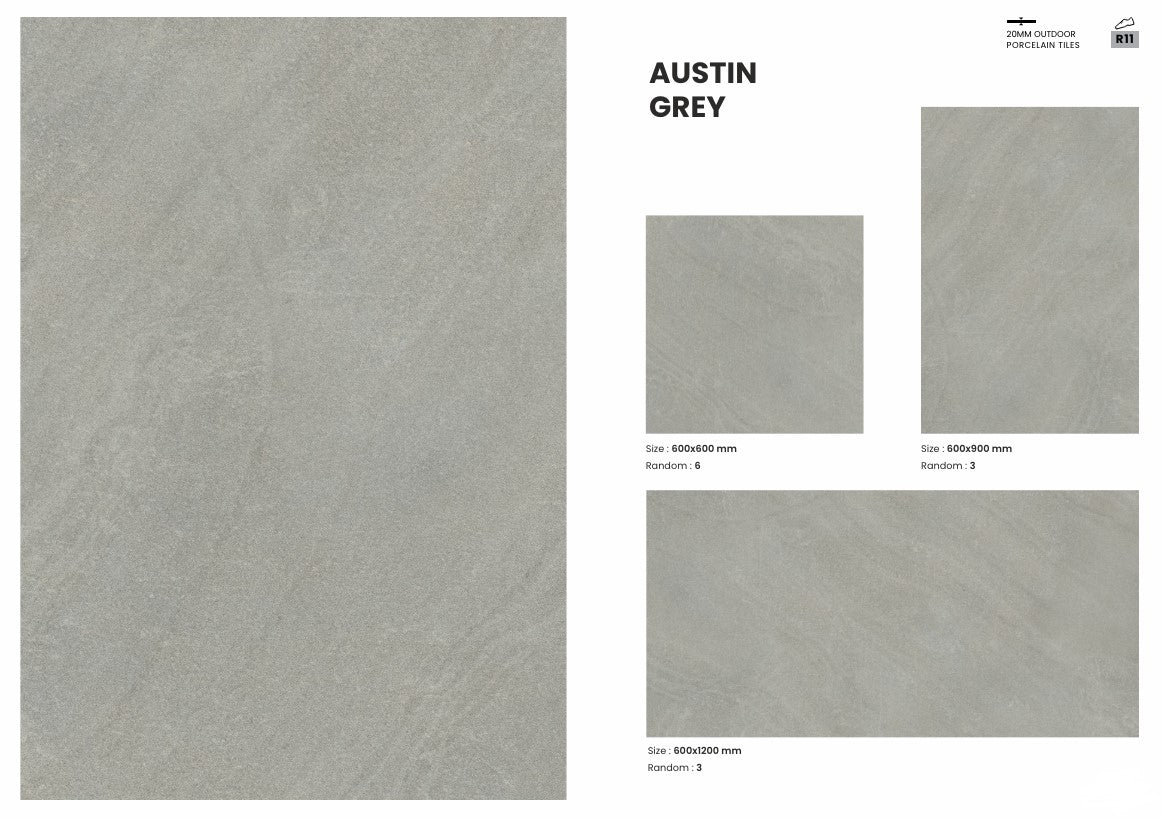 20mm Porcelain Outdoor Tile Austin Grey