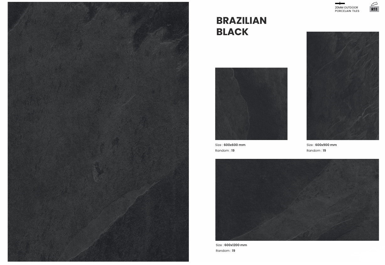 20mm Porcelain Outdoor Tile Brazilian Black