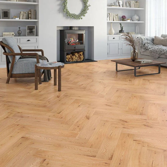 Cambridge Herringbone Oak Natural Oiled Wood Flooring 15 x 125 x 600 (mm)