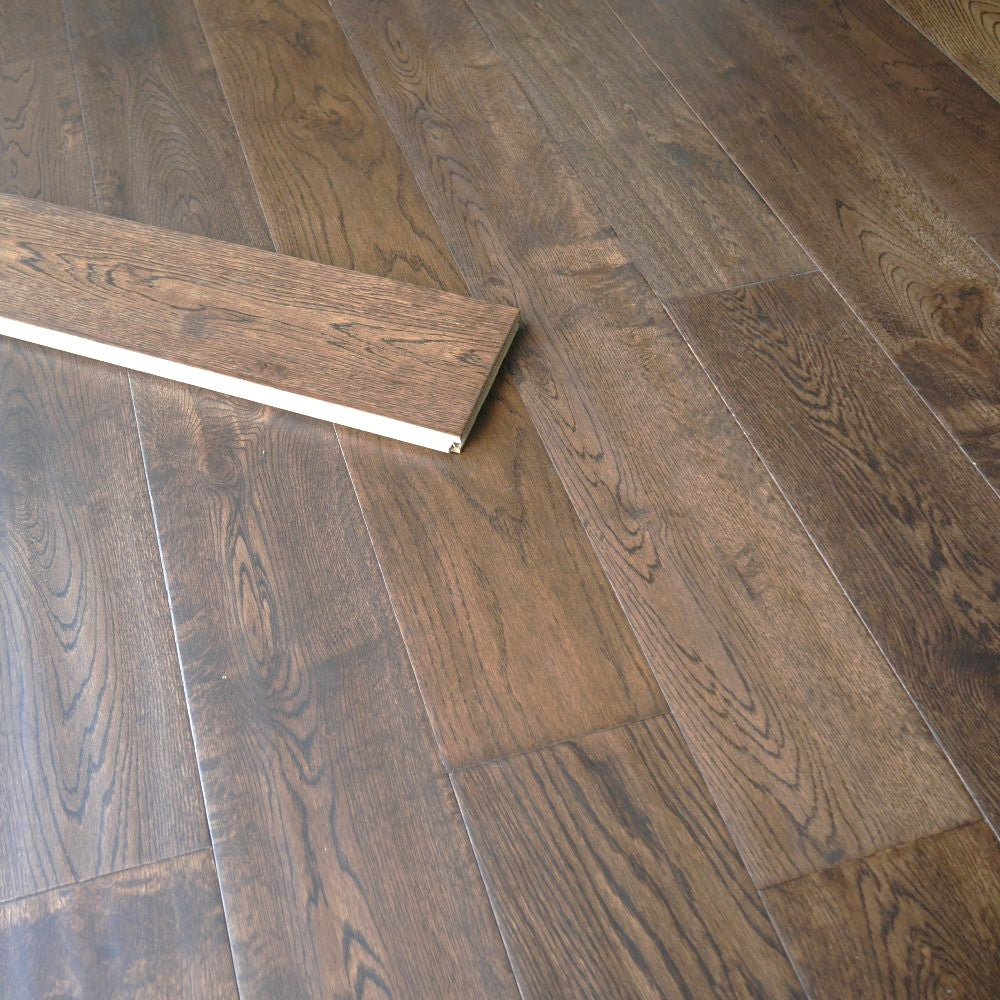 Windsor Solid Coffee Handscraped Oak Wood Flooring 18 x 150 mm