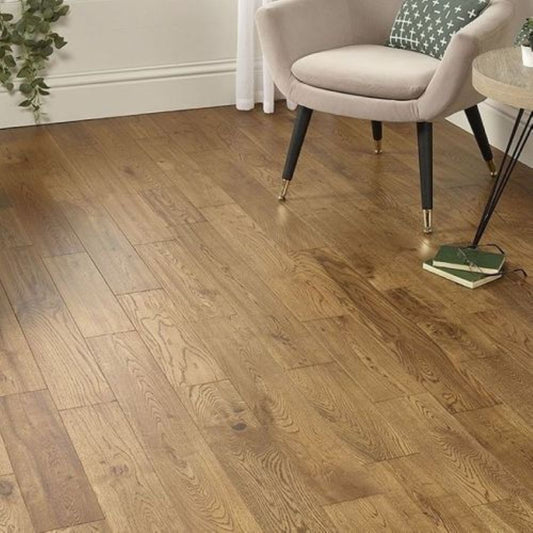 Windsor Solid Golden Brown Handscraped Oak Wood Flooring 18 x 125 (mm)