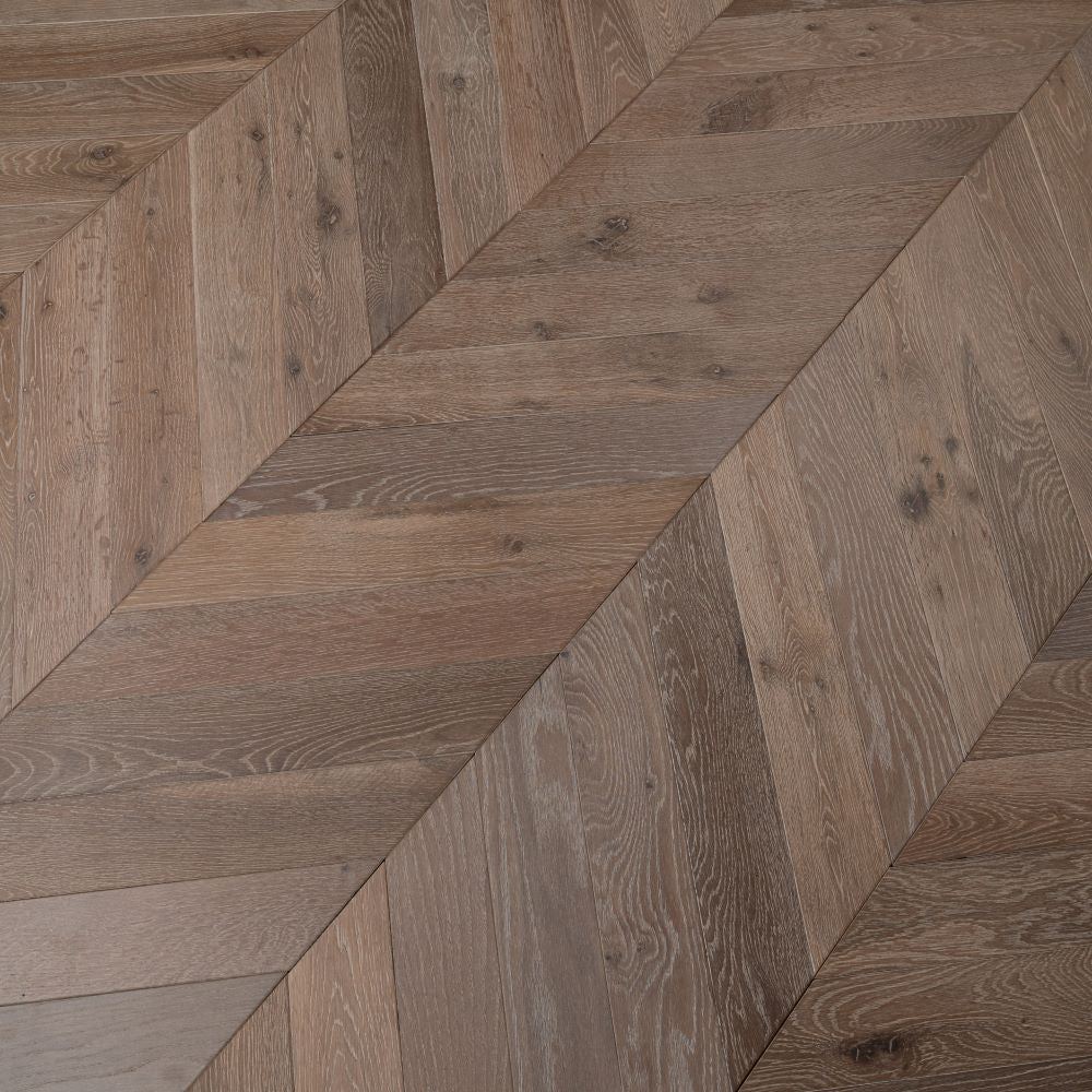 Cambridge Chevron Smoked Grey Oak Wood Flooring 14 x 90 x 510 (mm)