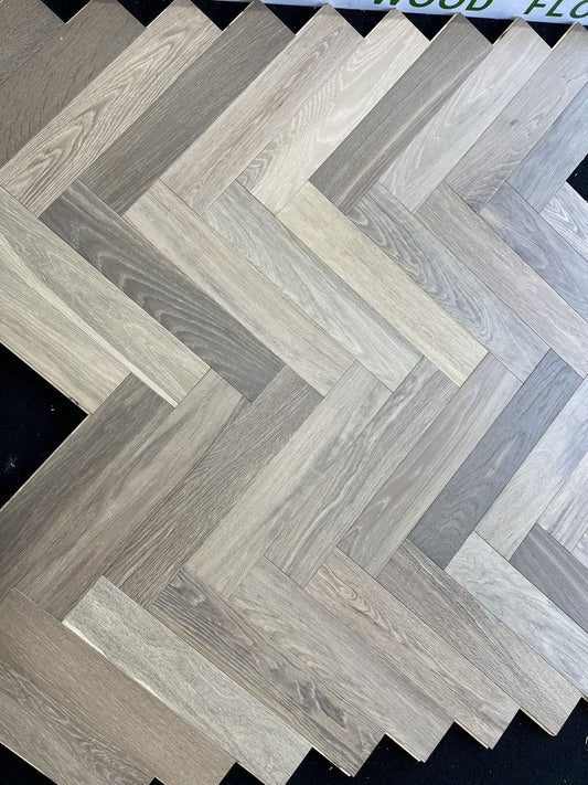 Developer Herringbone Oak Wood Flooring Staggered Grey 14 x 90 x 450 (mm)