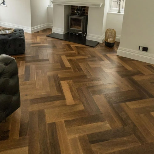 Oxford Herringbone Fumed Oak Wood Flooring 14 x 90 x 450 (mm)