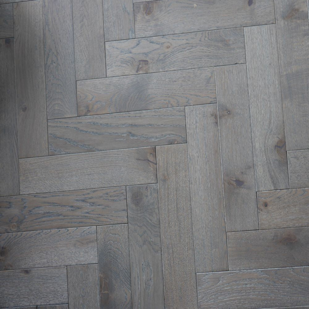 Cambridge Herringbone Oak Grey Hard Wax Oiled Wood Flooring 18 x 90 x 400 (mm)