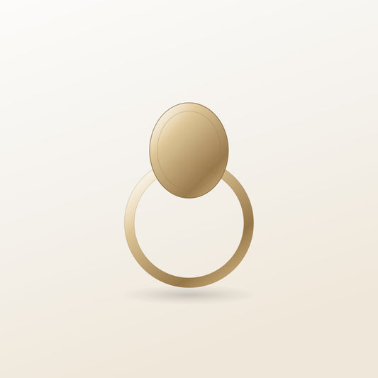 Orion Signet Ring illustration: a flat oval face on a tapered shank in 18k gold