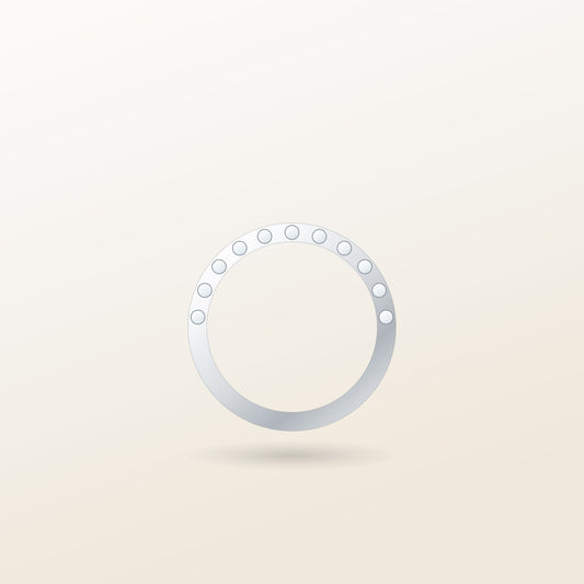 Petra Eternity Ring illustration: channel-set lab-grown diamonds halfway round an 18k white gold band
