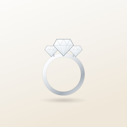 Vesta Three Stone Ring illustration: three graduated lab-grown diamonds on a plain platinum band