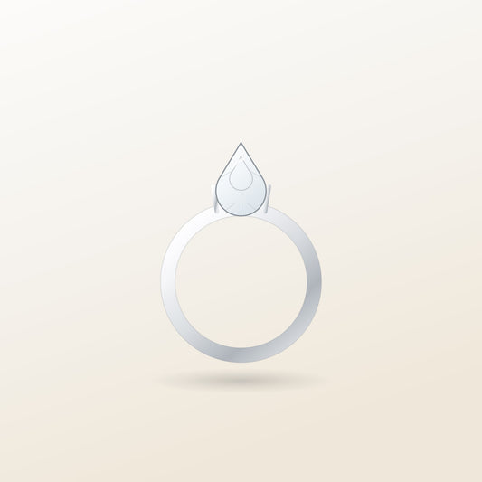 Cassia Pear Solitaire illustration: a pear-cut moissanite point-up on a white gold band