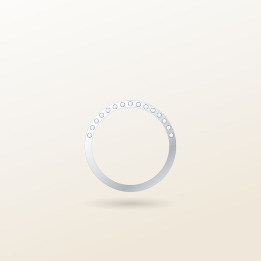 Mira Pavé Band illustration: bead-set lab-grown diamonds along the upper half of a slim white gold band