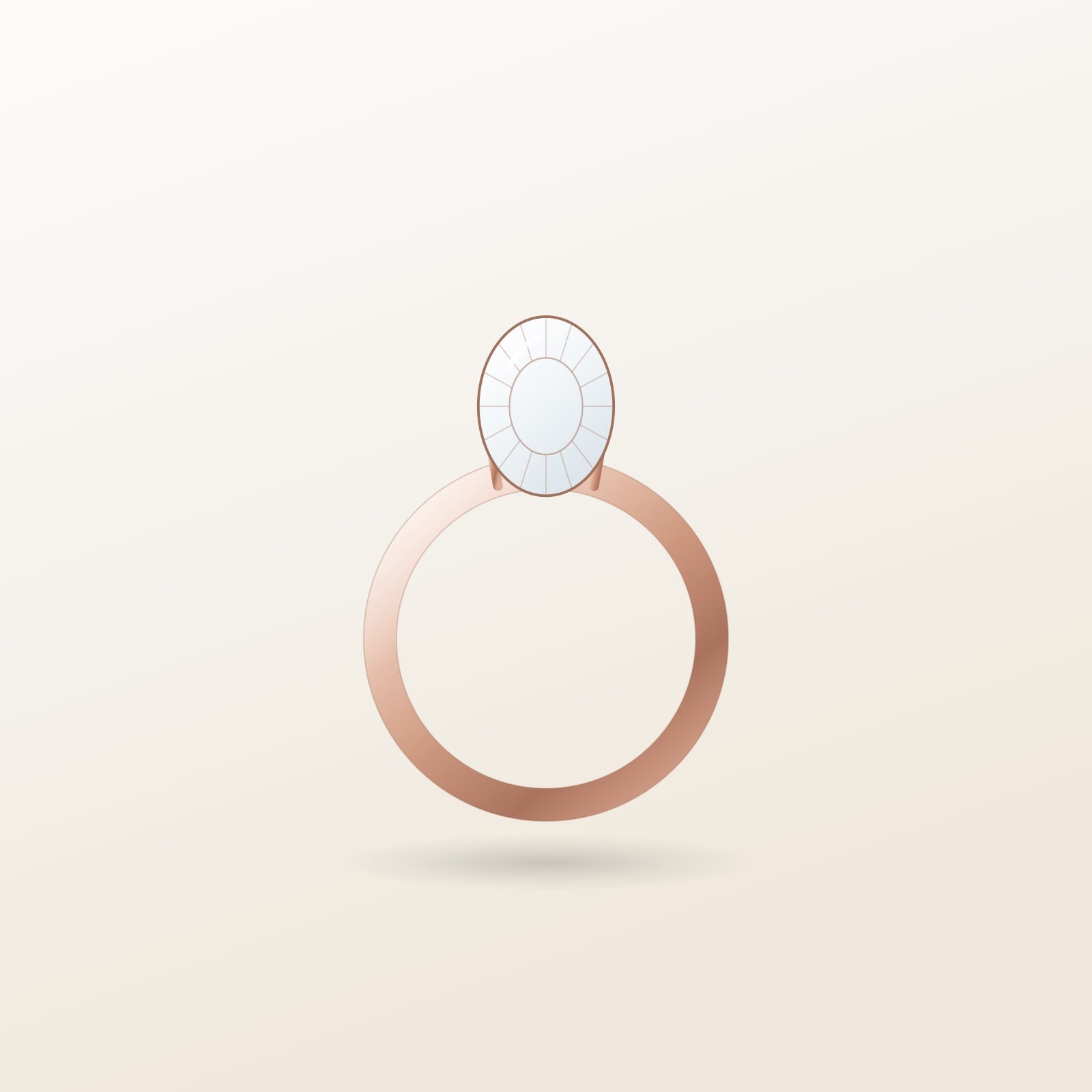 Solene Oval Solitaire illustration: an elongated oval moissanite on a tapered 18k rose gold band