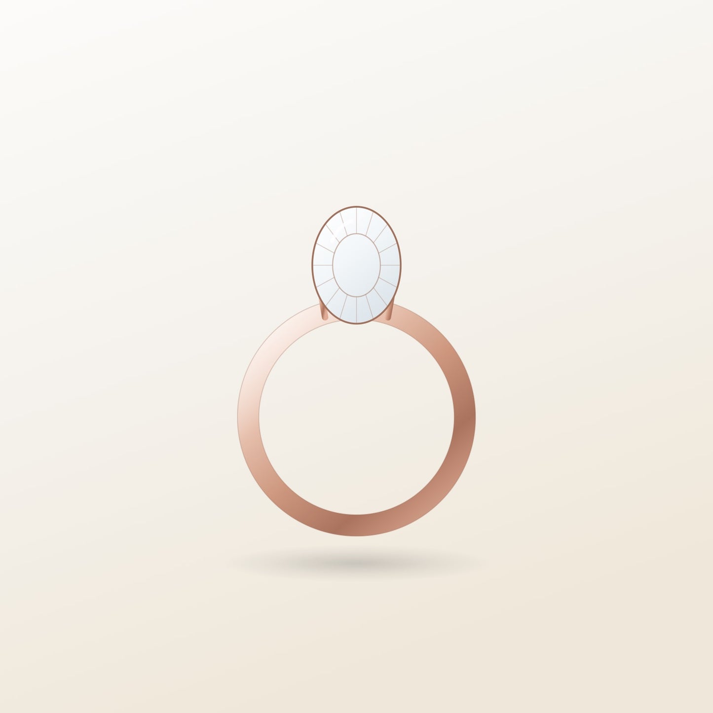 Solene Oval Solitaire illustration: an elongated oval moissanite on a tapered 18k rose gold band
