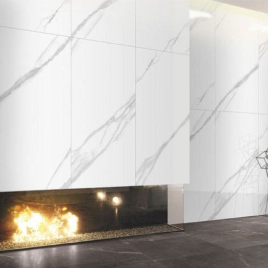 Carrara Marble Effect Polished Porcelain Wall & Floor Tile 60 x 120 (cm)